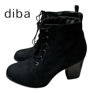 Diba Madoc Women's Black Suede Heeled Lace-up Ankle Boots Booties 7.5